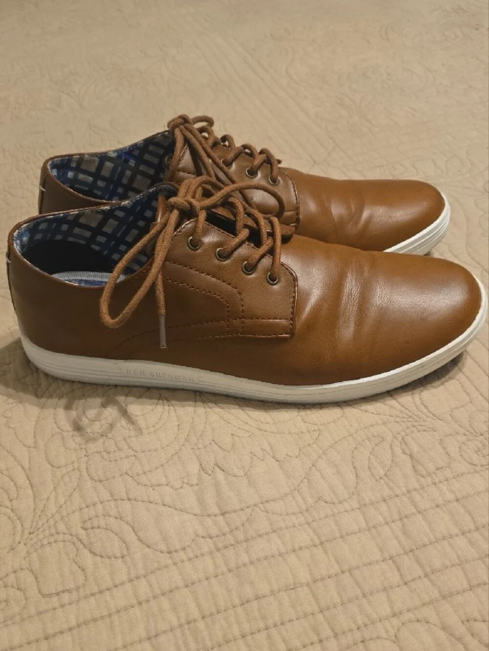 Ben Sherman Presley Oxford Cognac Tan Faux Leather Sneakers Shoes Size 10